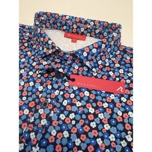 NWT Redvanly Abstract Floral Print Performance Golf Polo Shirt Blue LARGE $110